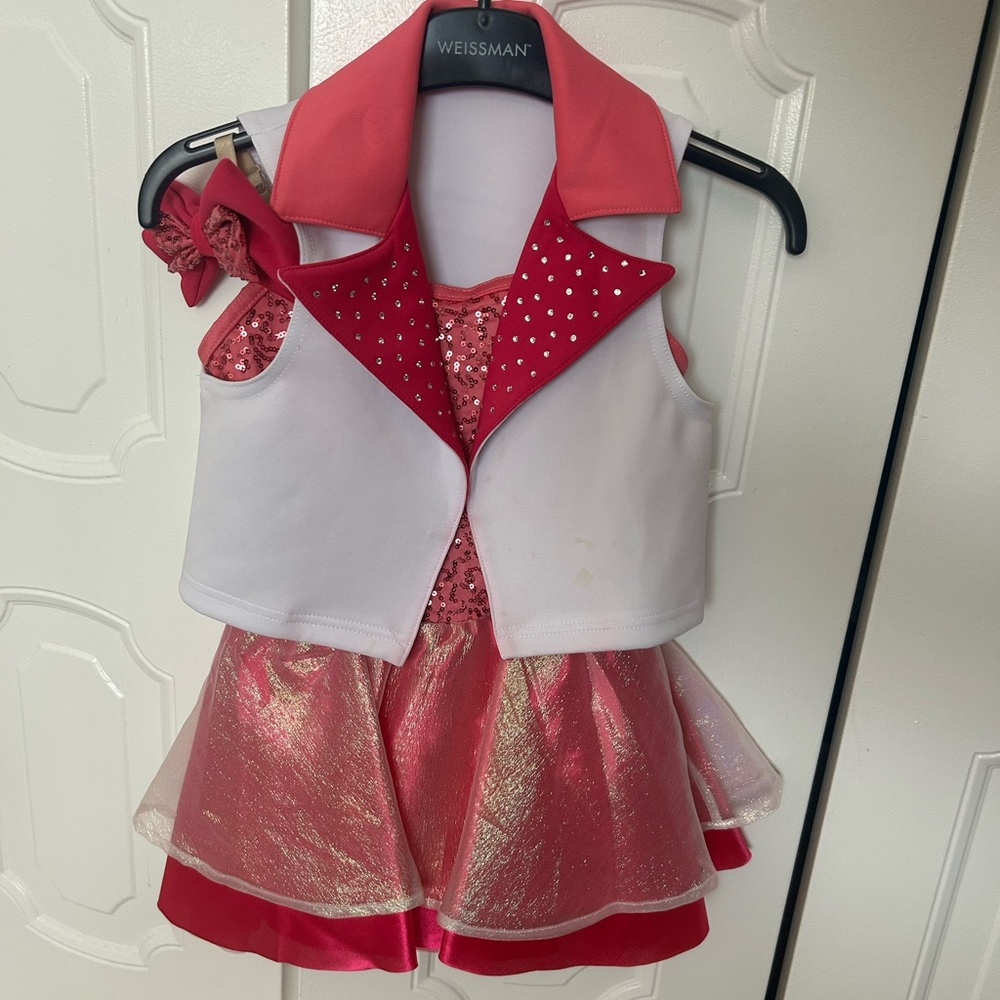 Weissman Pink and White Sparkle Costume Dress with Bow.